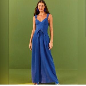NWOT Farm Rio Blue Belted Wide Leg Jumpsuit Size S